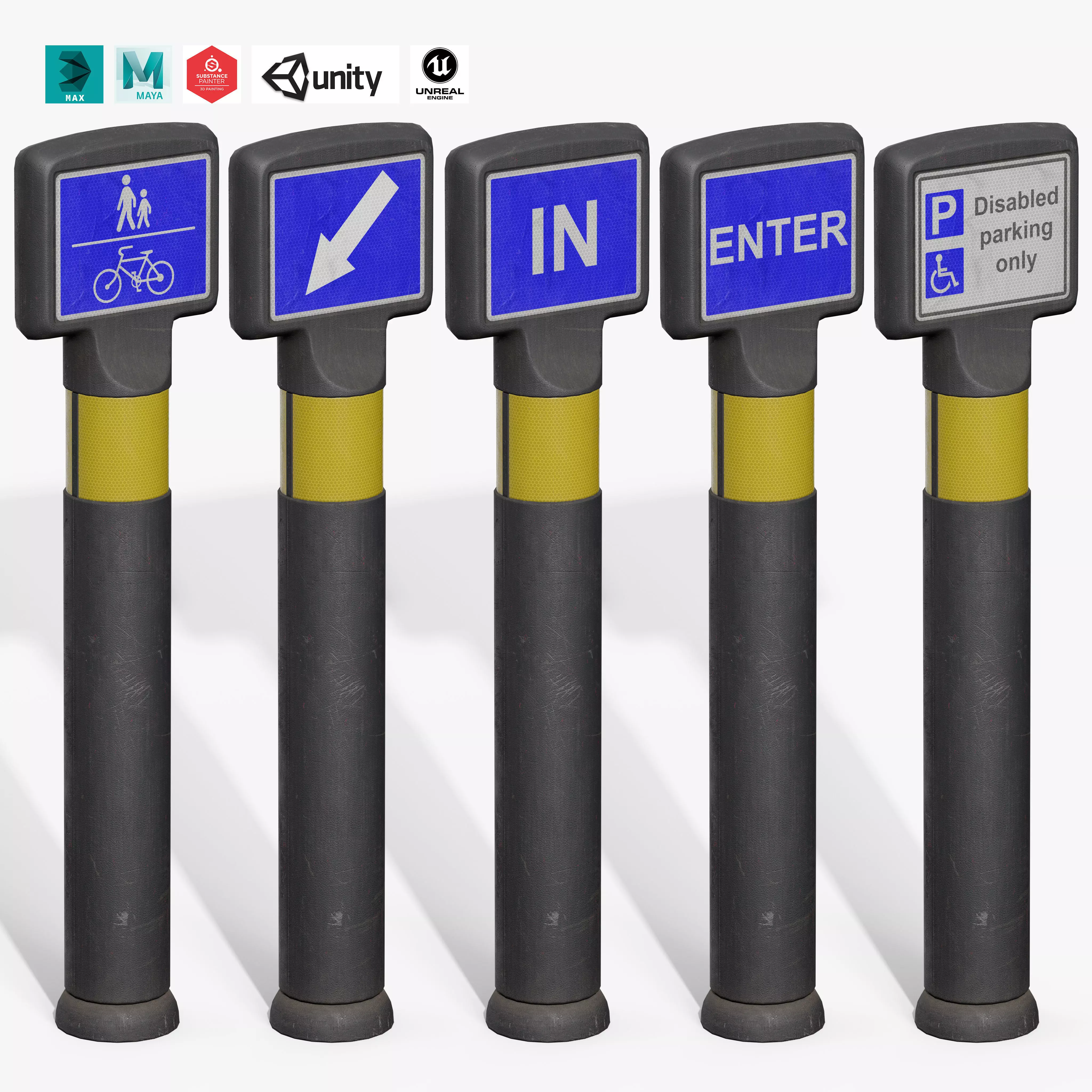 Traffic Bollard D Low-poly 3D model_0