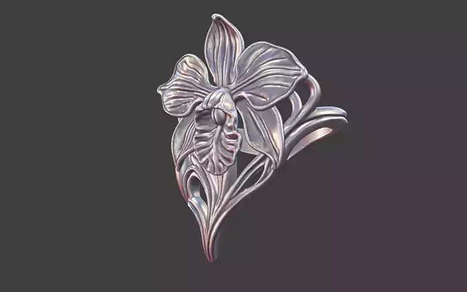 art nouveau floral orchid  ring v2 nature inspired 3D print model