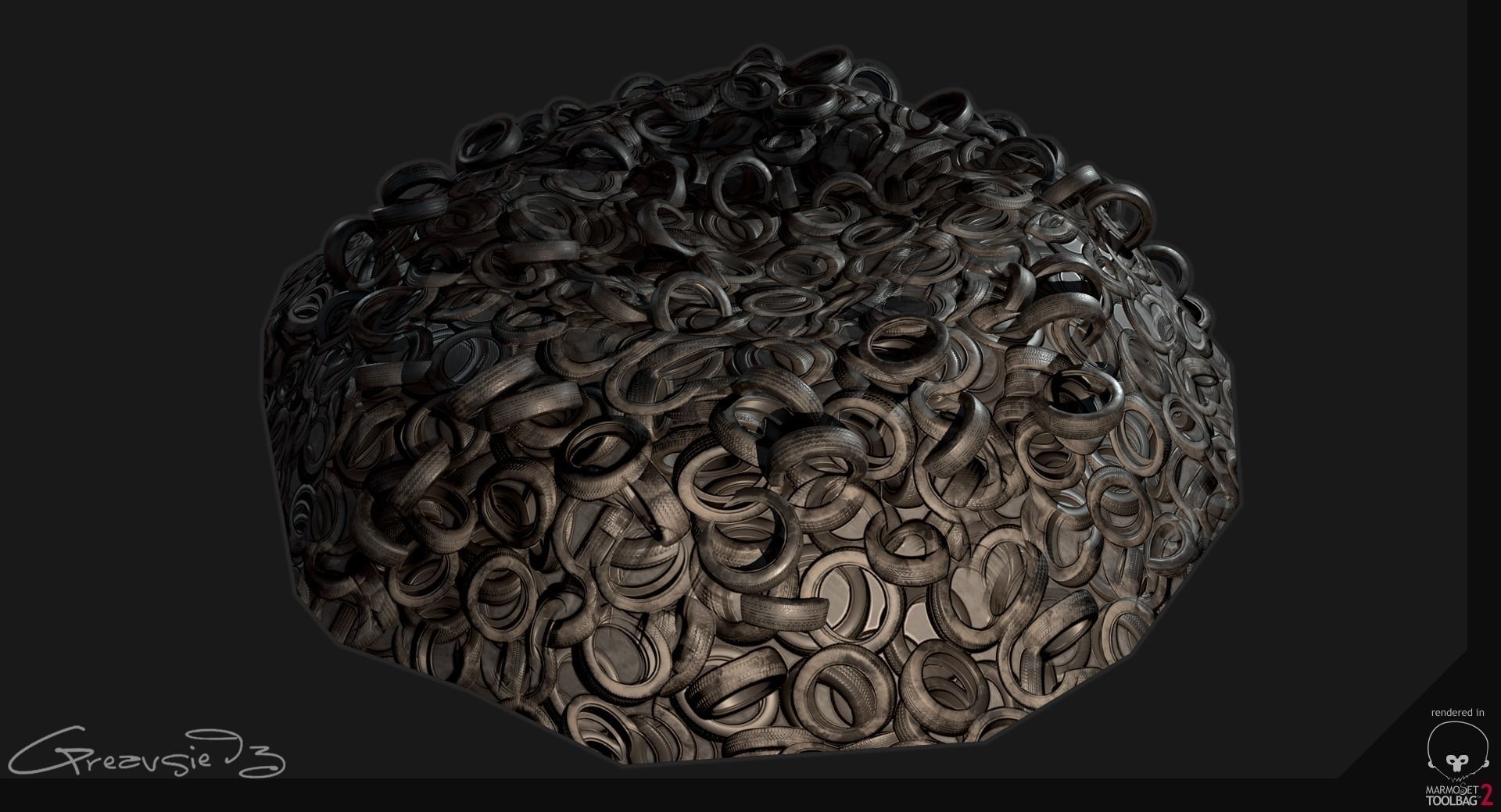 Low Poly PBR Tyre Pile Low-poly 3D model_3