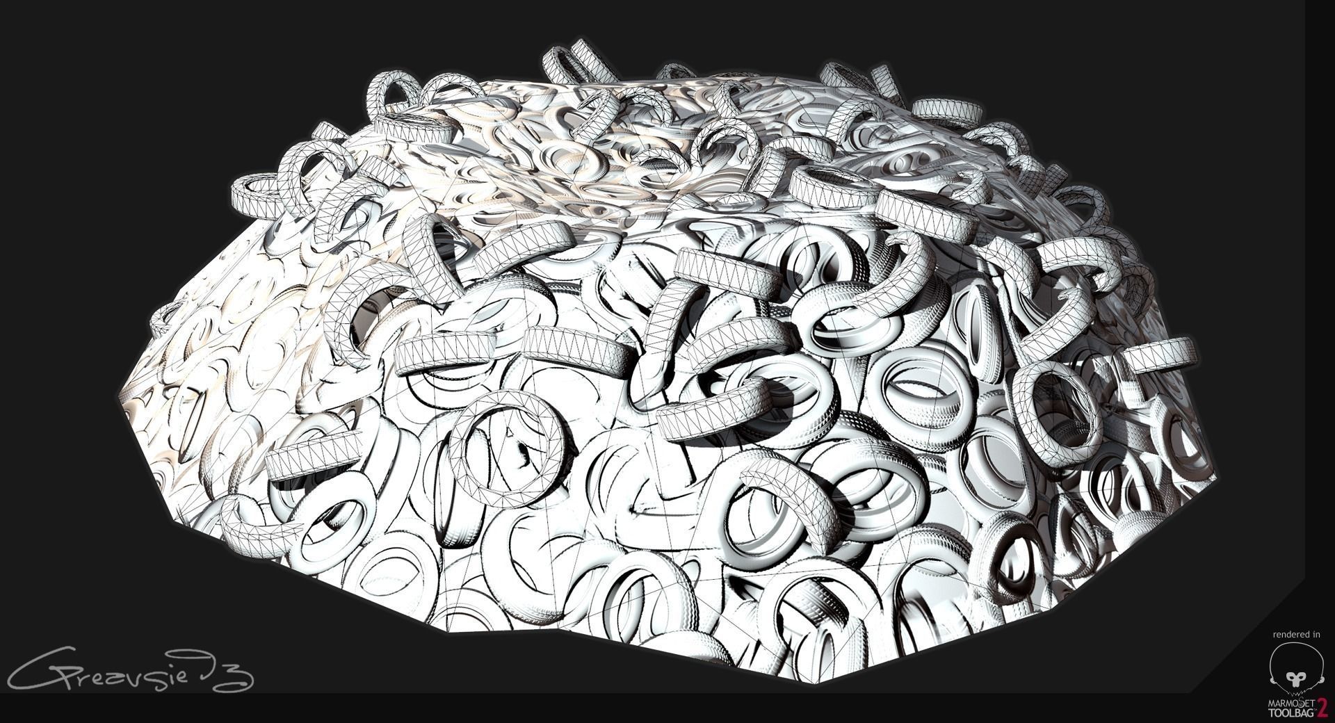 Low Poly PBR Tyre Pile Low-poly 3D model_2