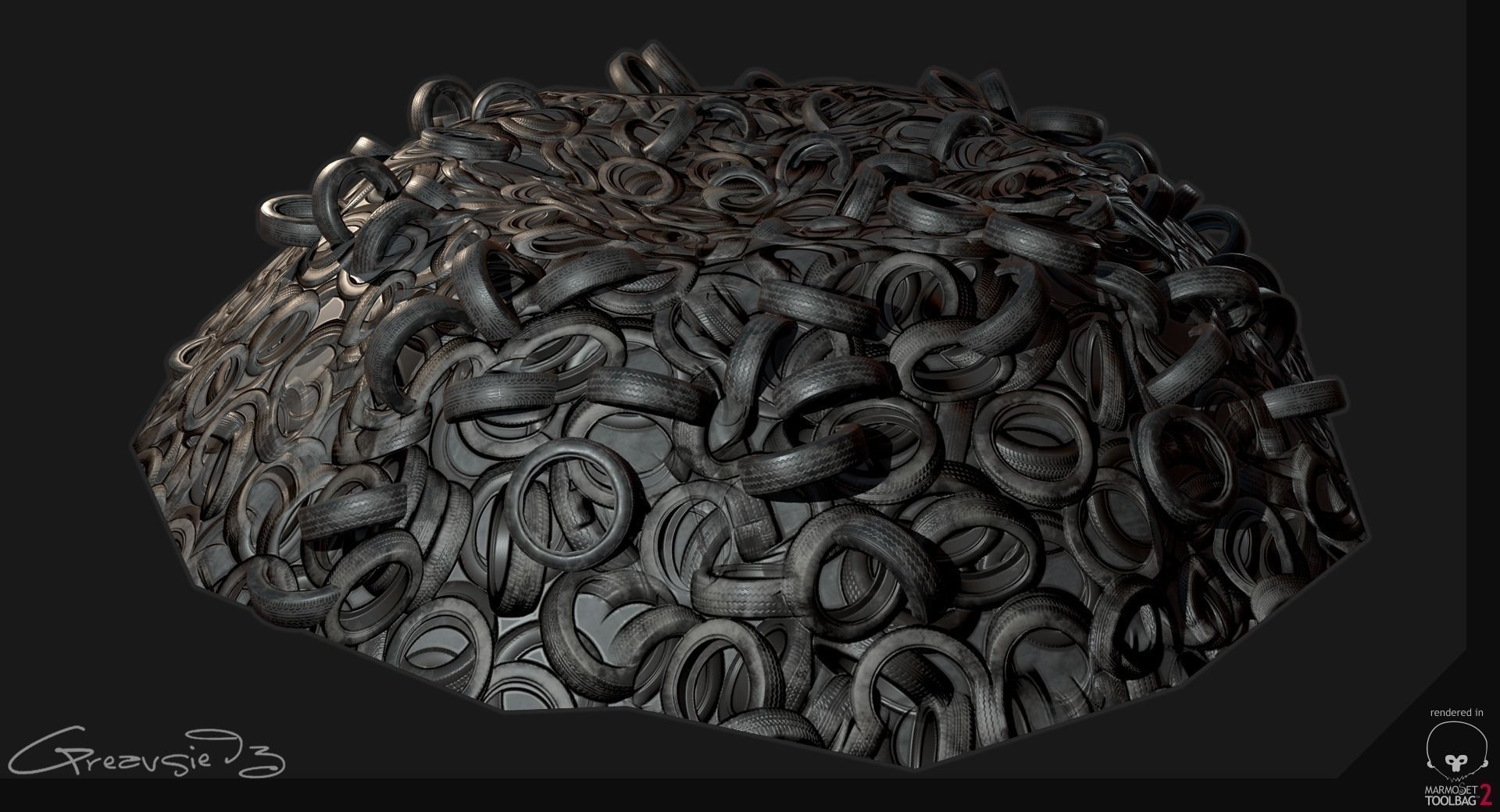 Low Poly PBR Tyre Pile Low-poly 3D model_0