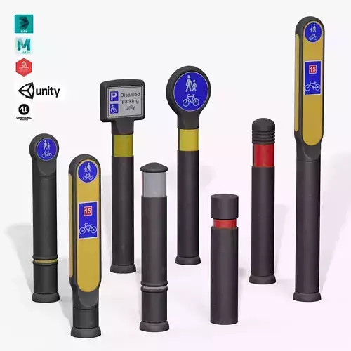 Traffic Bollards Pack 3D Model Collection Traffic Bollards Pack 3D Model Collection