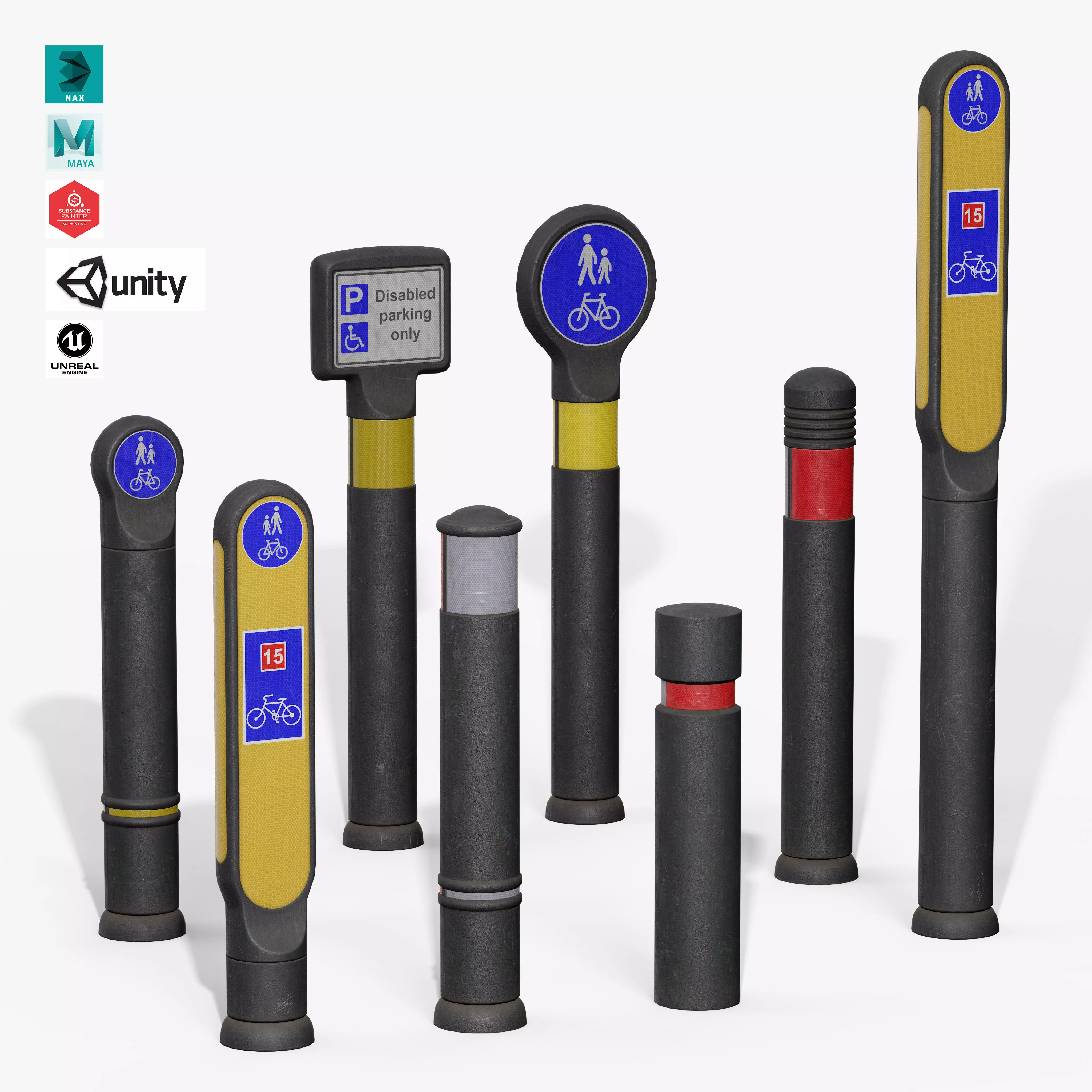 Traffic Bollards Pack 3D Model Collection_0