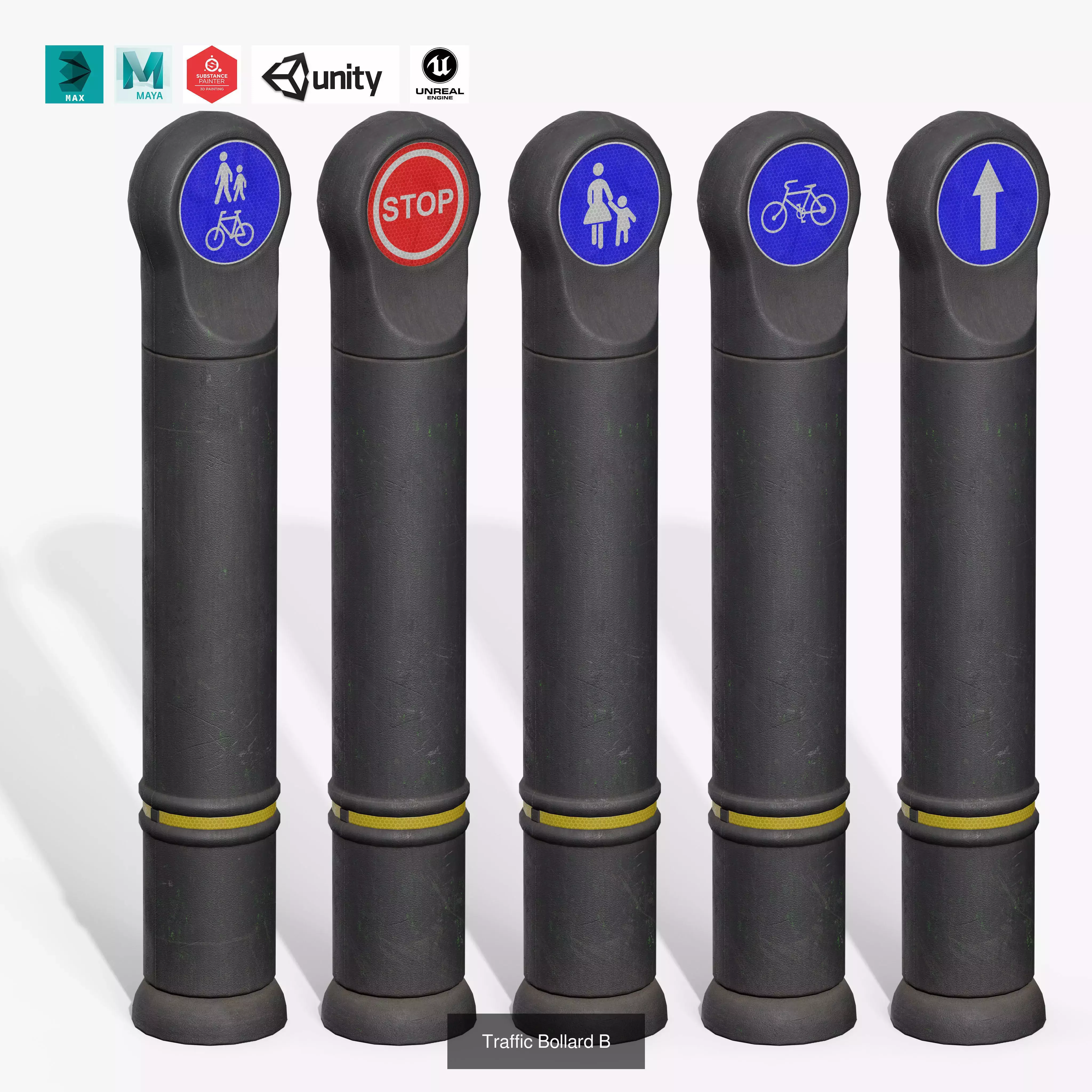 Traffic Bollards Pack 3D Model Collection_9