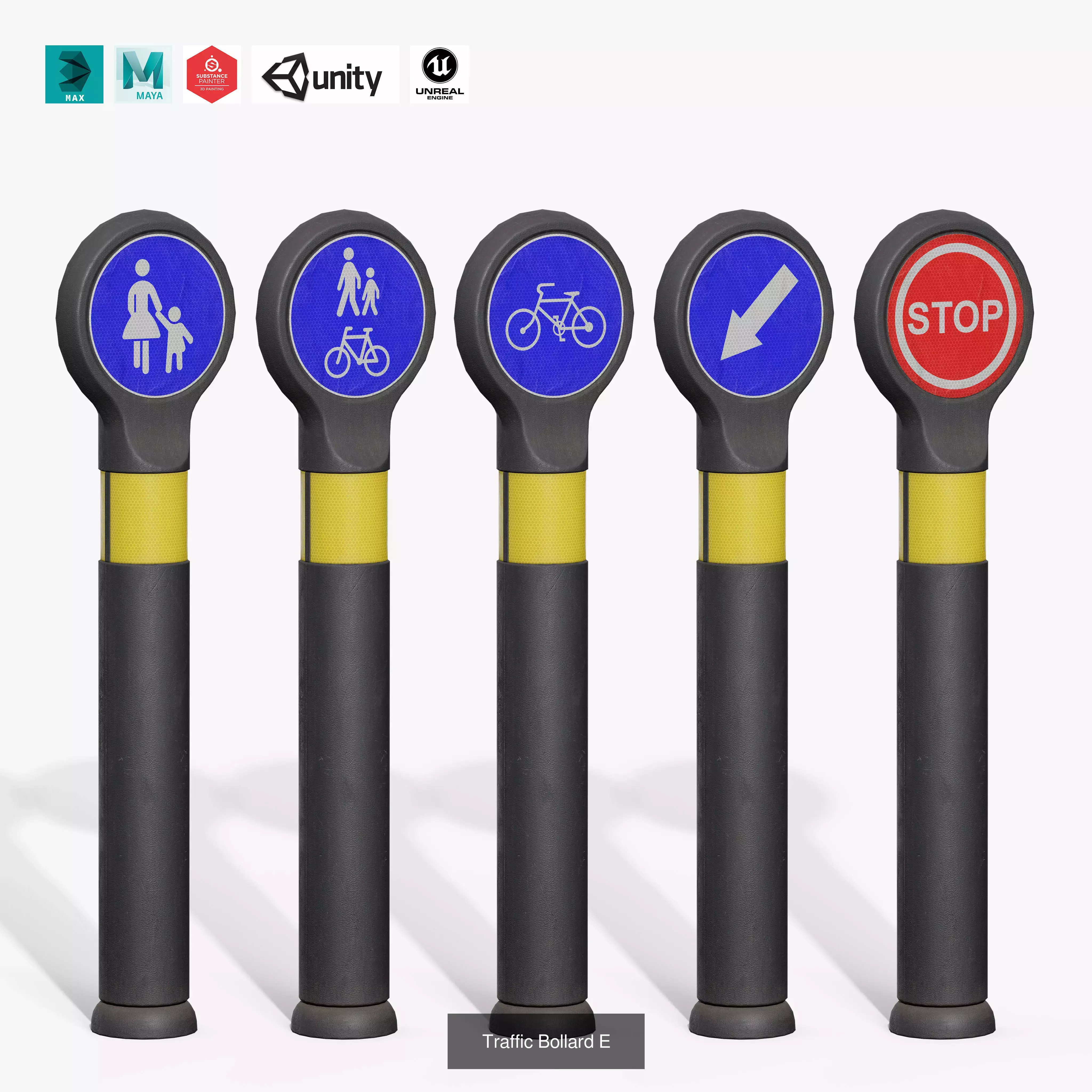 Traffic Bollards Pack 3D Model Collection_12