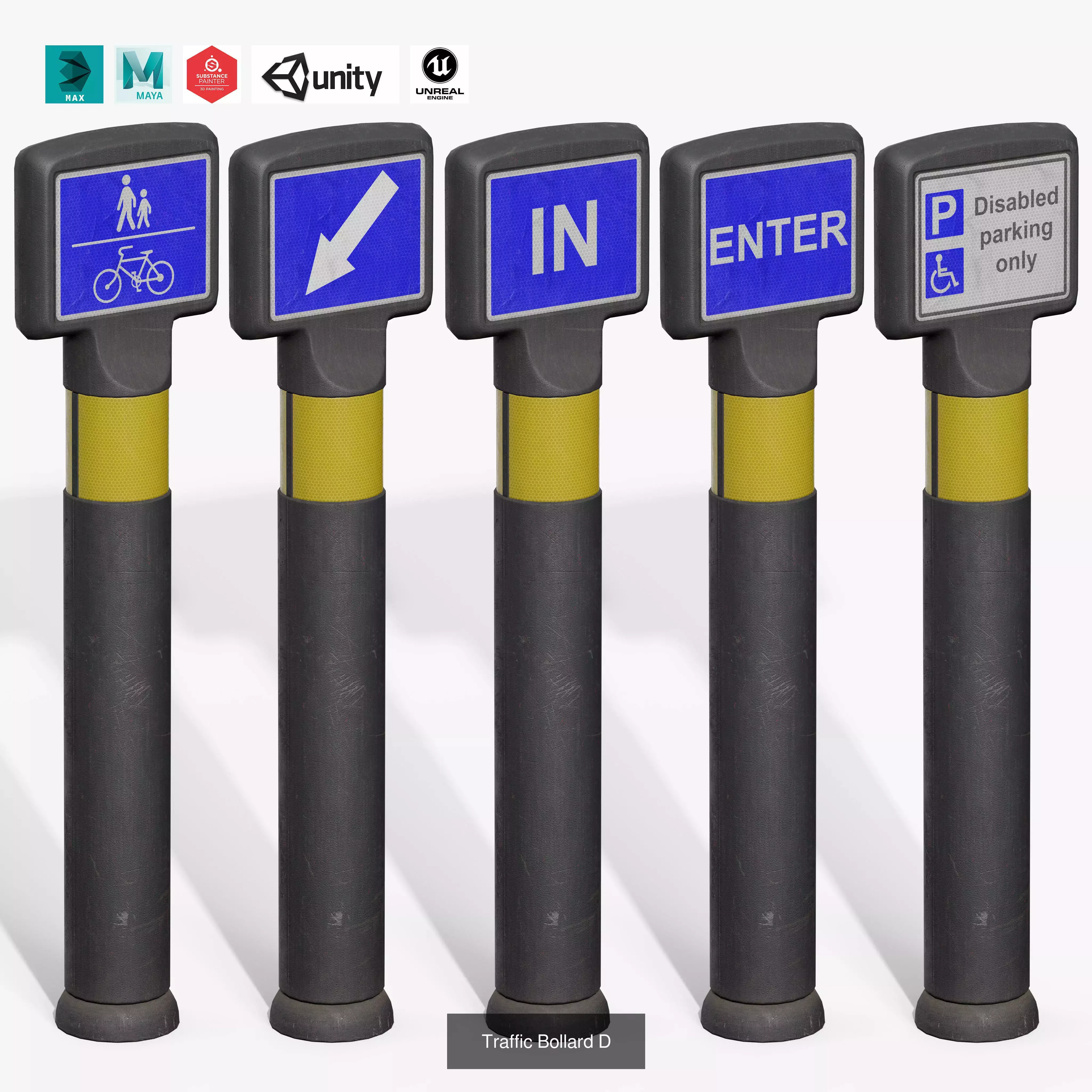 Traffic Bollards Pack 3D Model Collection_11