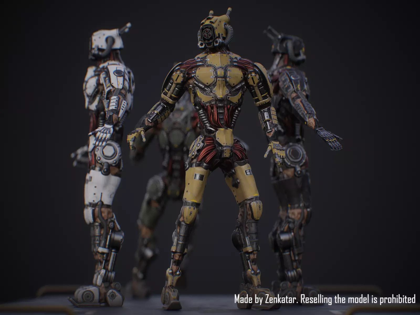 Sci-fi robot character with 4 color options Low-poly 3D model_11