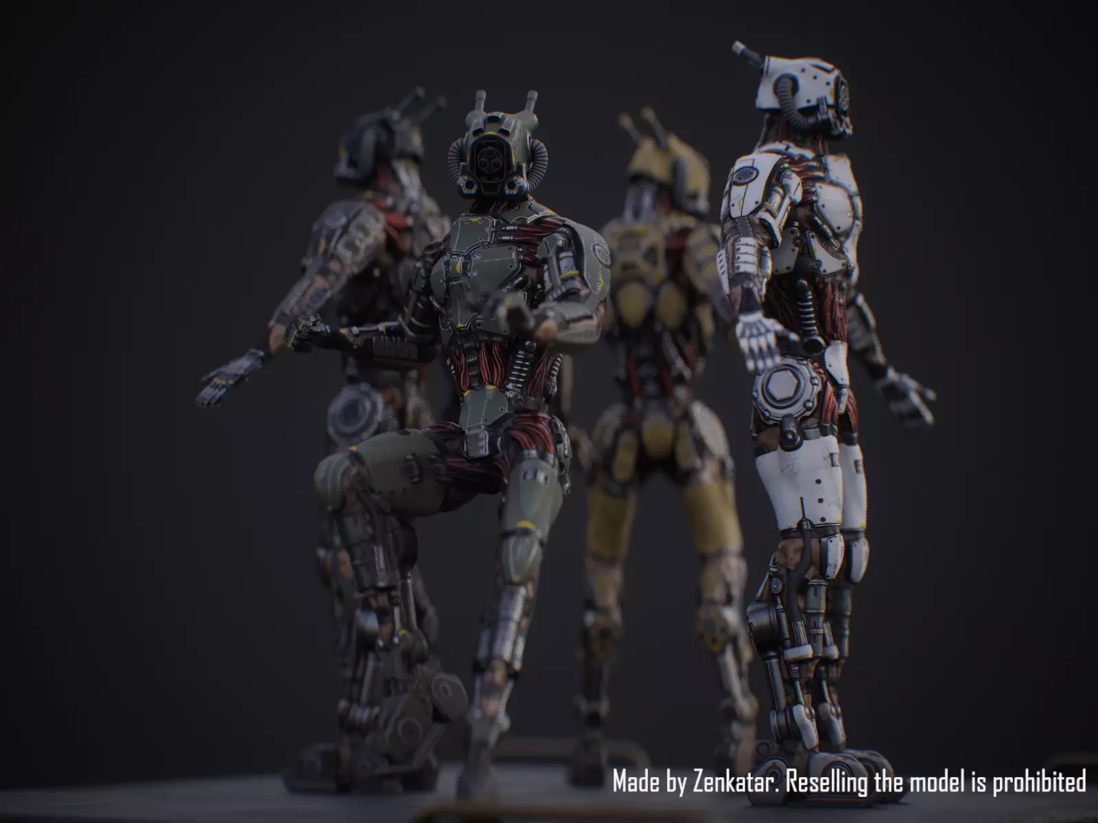 Sci-fi robot character with 4 color options Low-poly 3D model_17