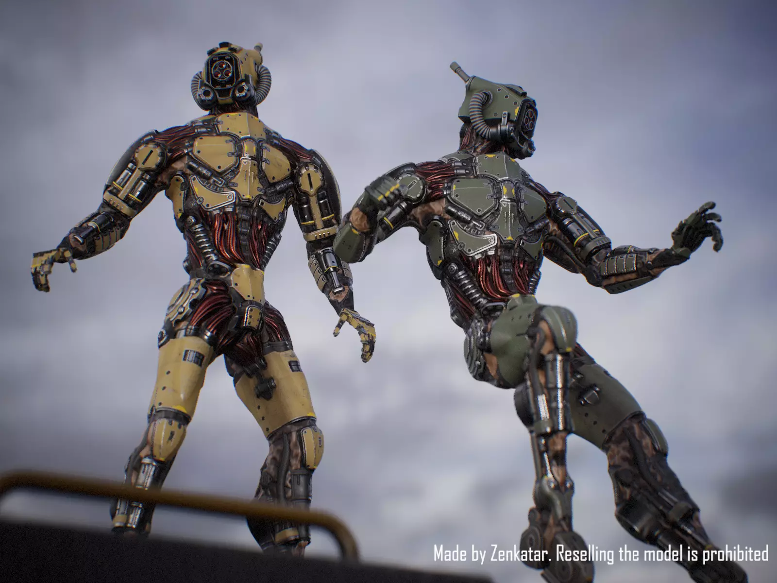 Sci-fi robot character with 4 color options Low-poly 3D model_3