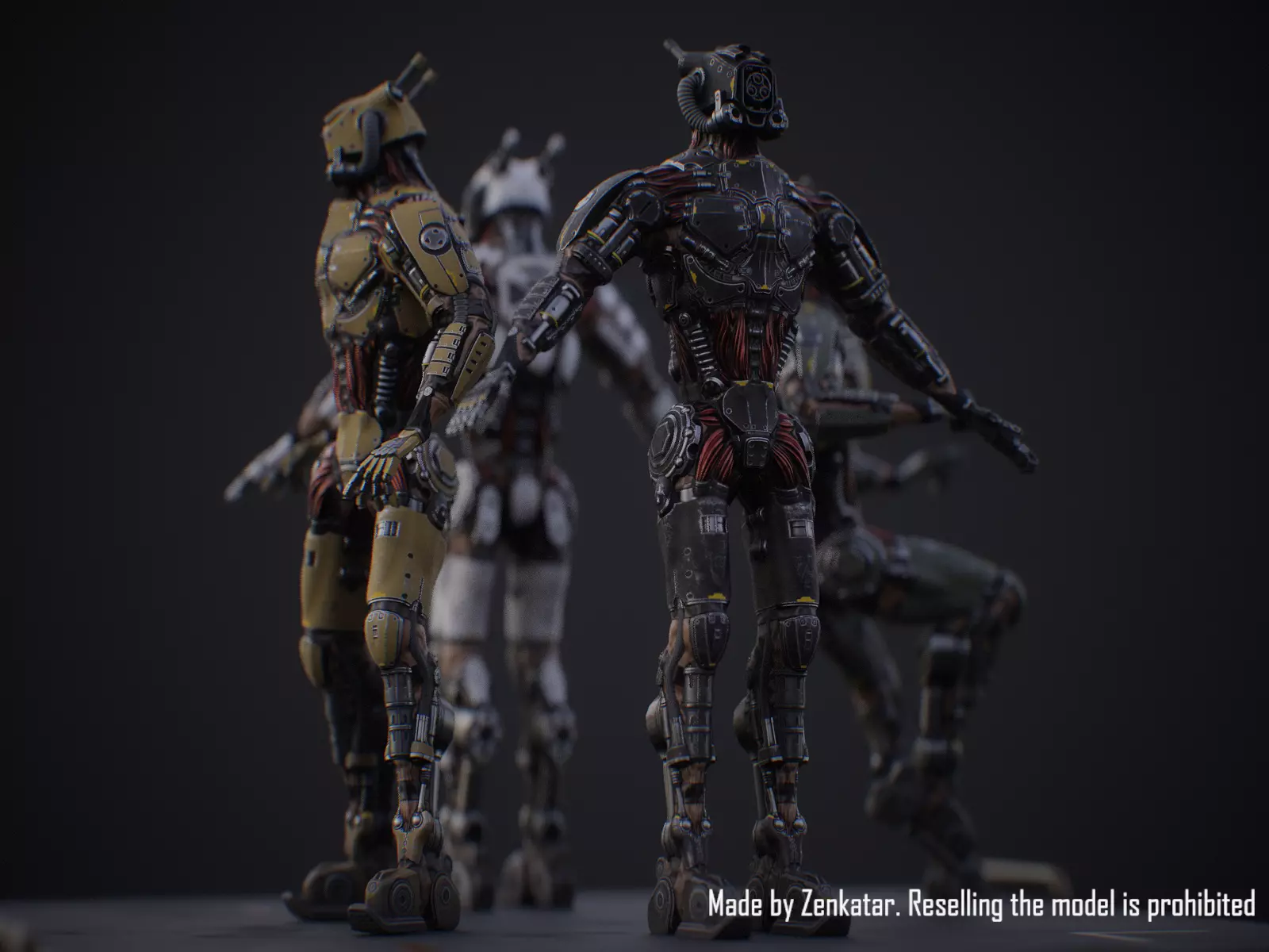 Sci-fi robot character with 4 color options Low-poly 3D model_13