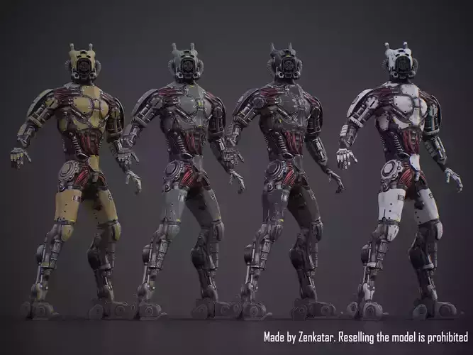 Sci-fi robot character with 4 color options Low-poly 3D model