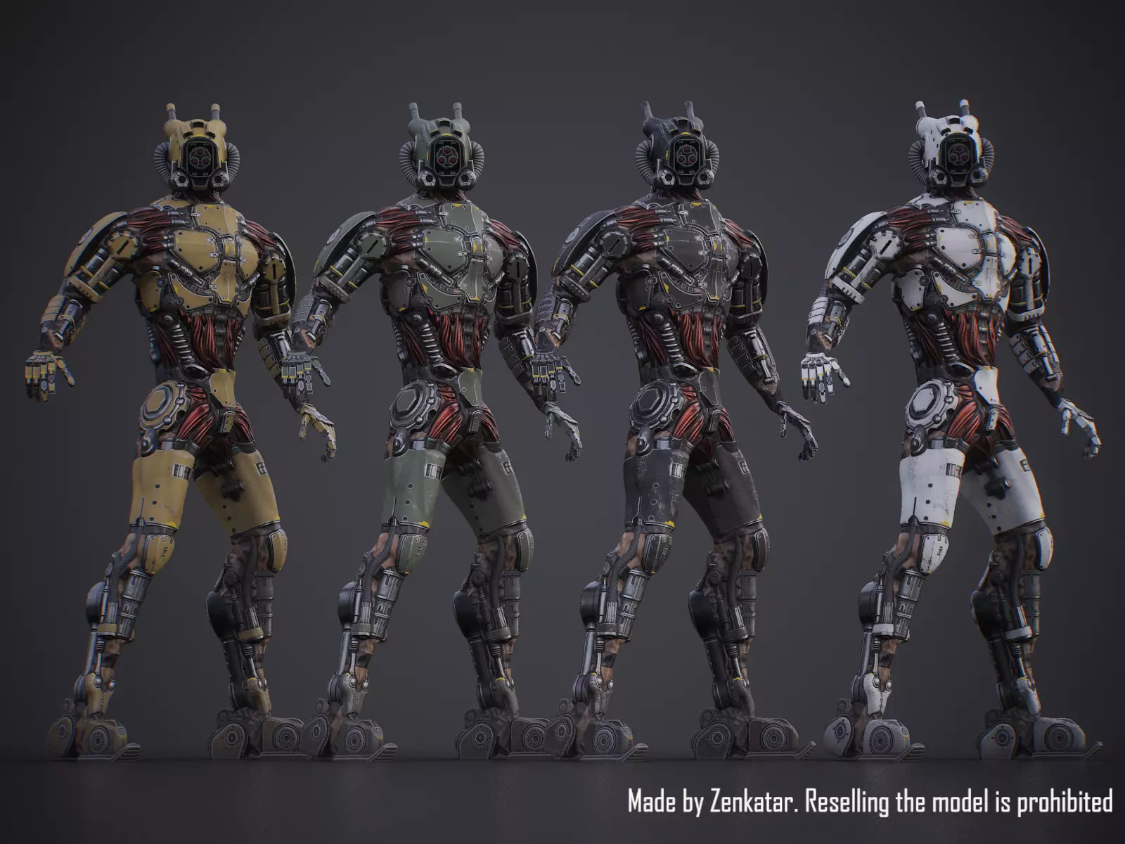 Sci-fi robot character with 4 color options Low-poly 3D model_0