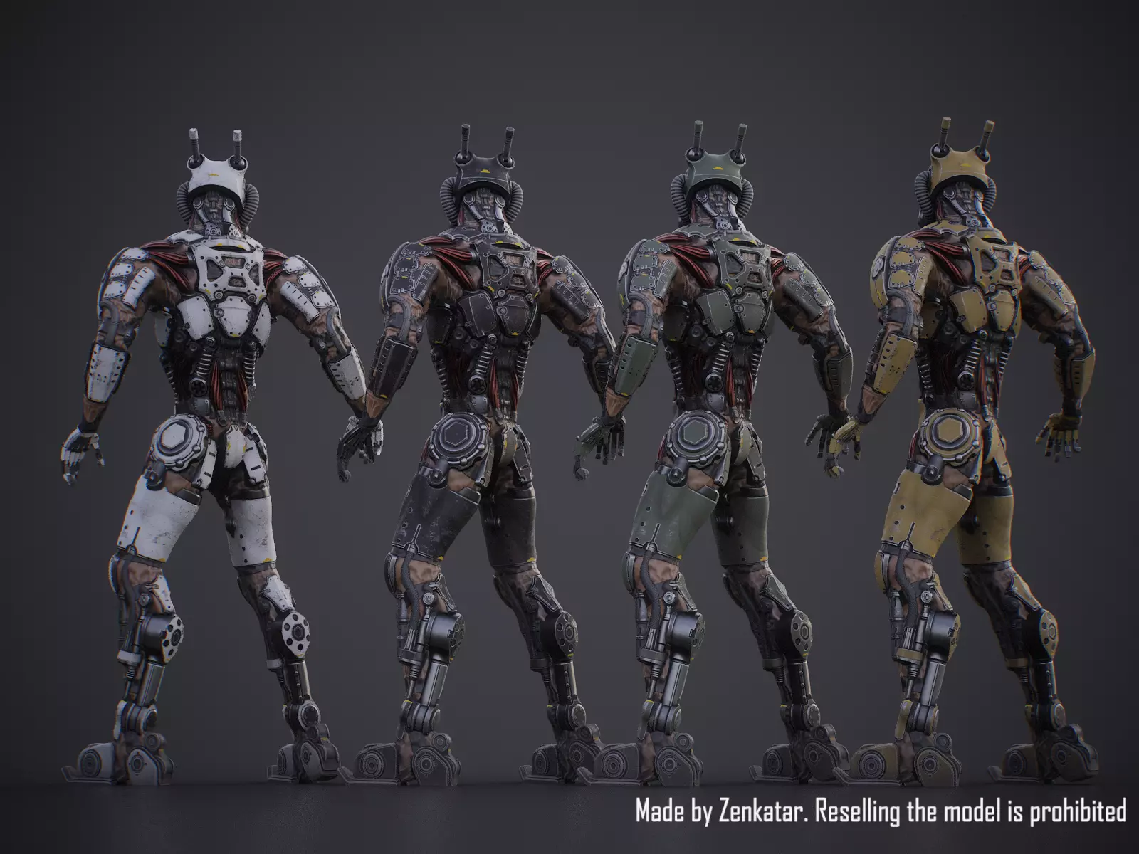 Sci-fi robot character with 4 color options Low-poly 3D model_2