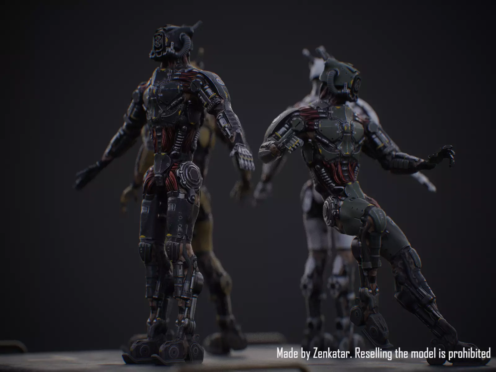 Sci-fi robot character with 4 color options Low-poly 3D model_15