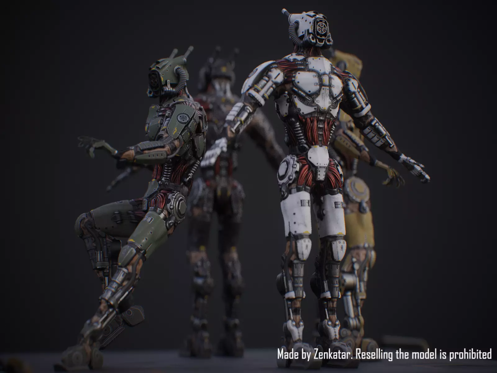 Sci-fi robot character with 4 color options Low-poly 3D model_18