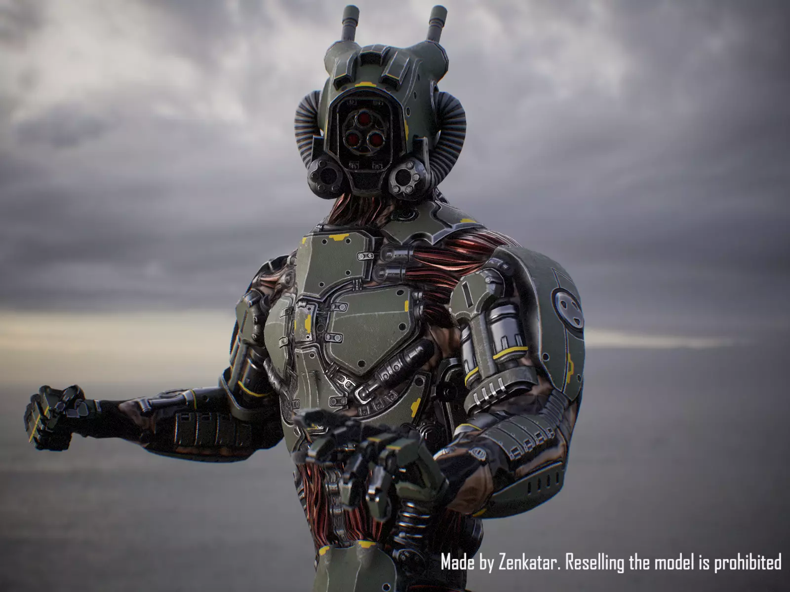 Sci-fi robot character with 4 color options Low-poly 3D model_8