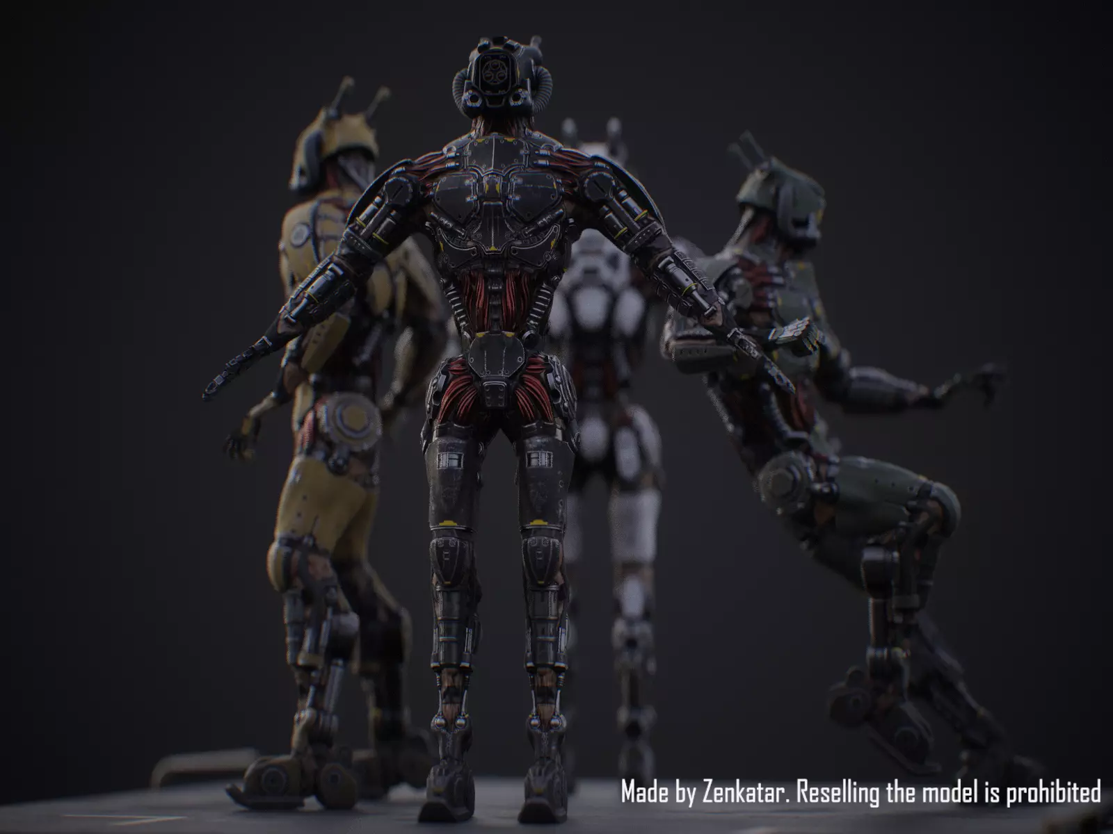 Sci-fi robot character with 4 color options Low-poly 3D model_14