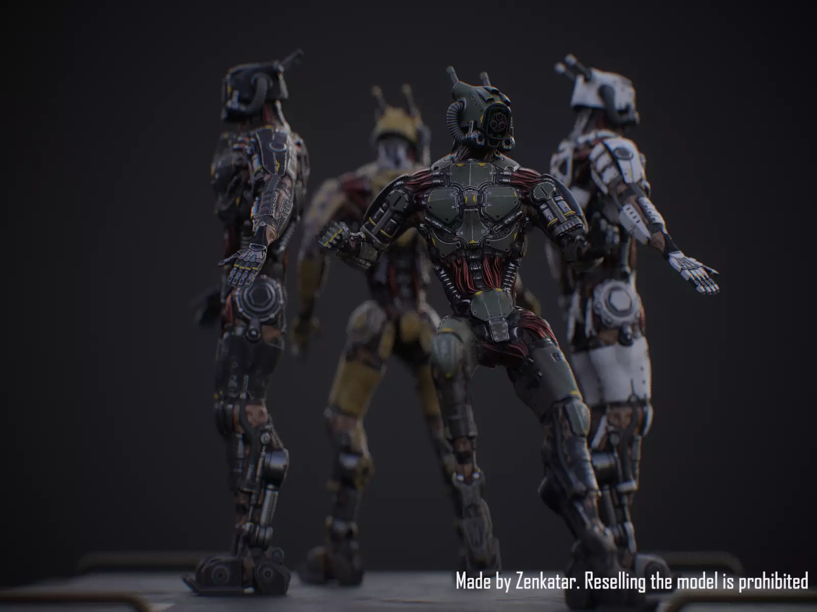 Sci-fi robot character with 4 color options Low-poly 3D model_16