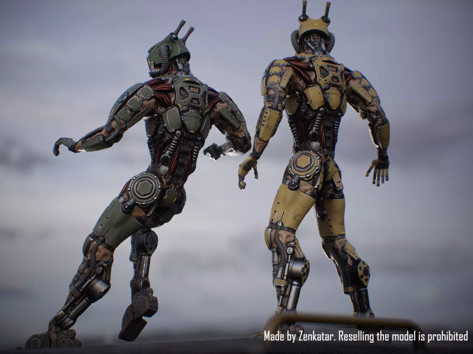 Sci-fi robot character with 4 color options Low-poly 3D model_4