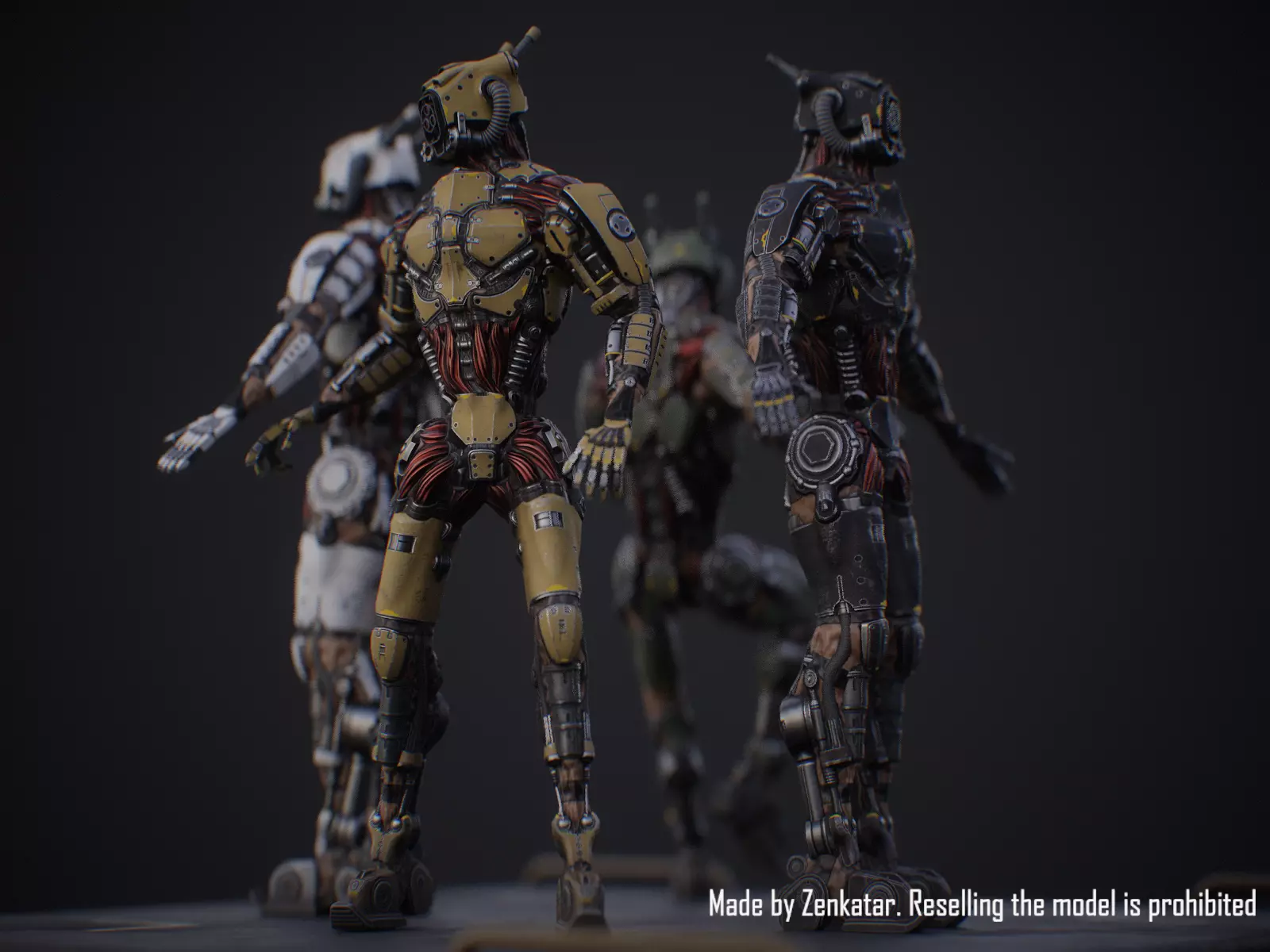 Sci-fi robot character with 4 color options Low-poly 3D model_12