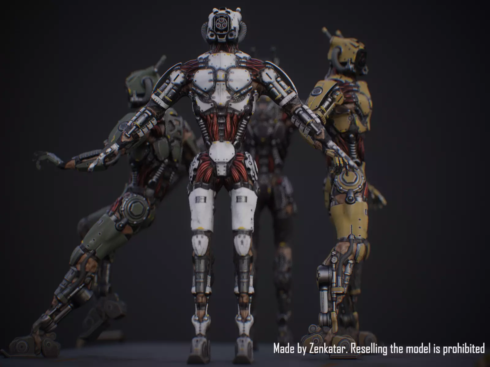 Sci-fi robot character with 4 color options Low-poly 3D model_19