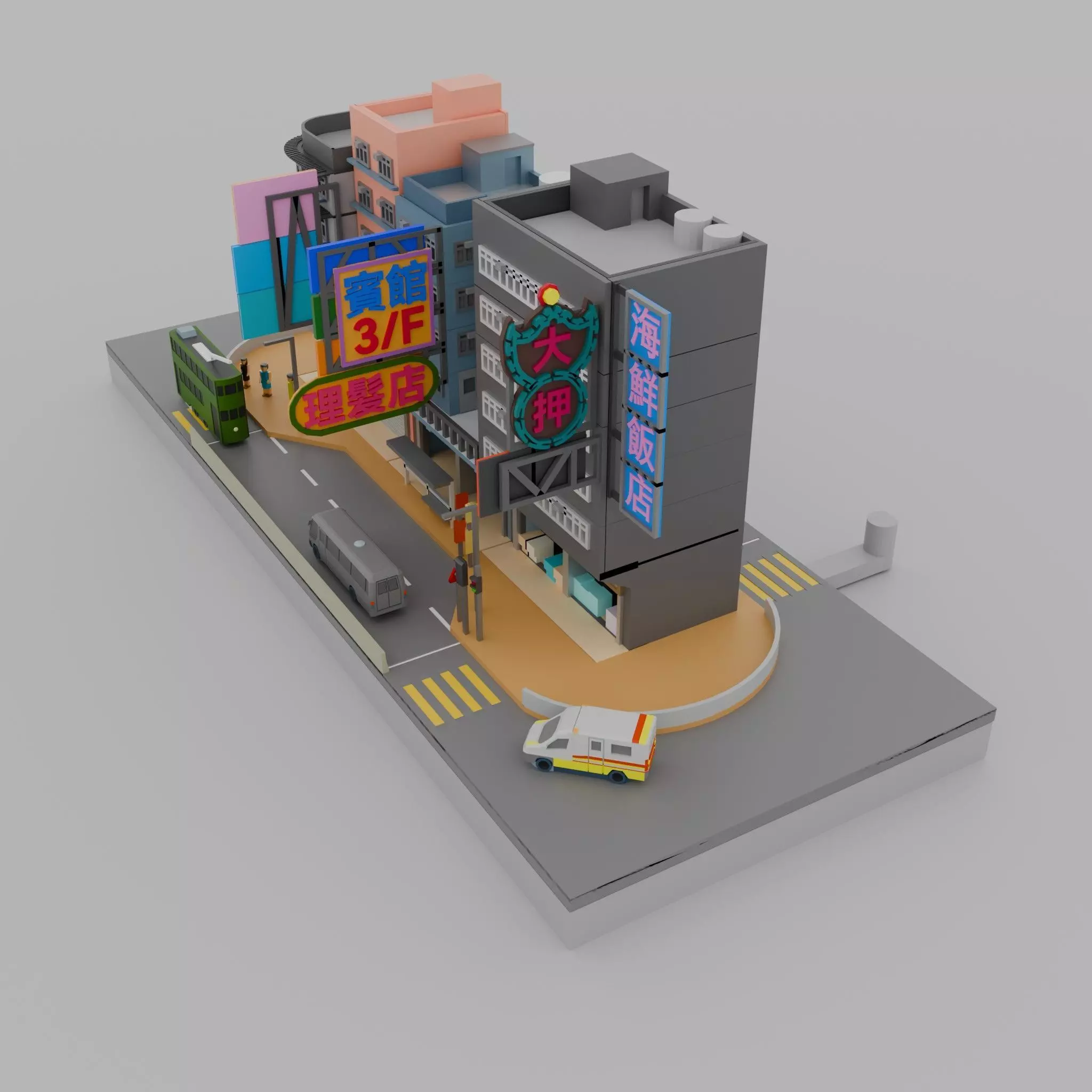 Hong Kong Building Pack 2 Low-poly 3D model_5