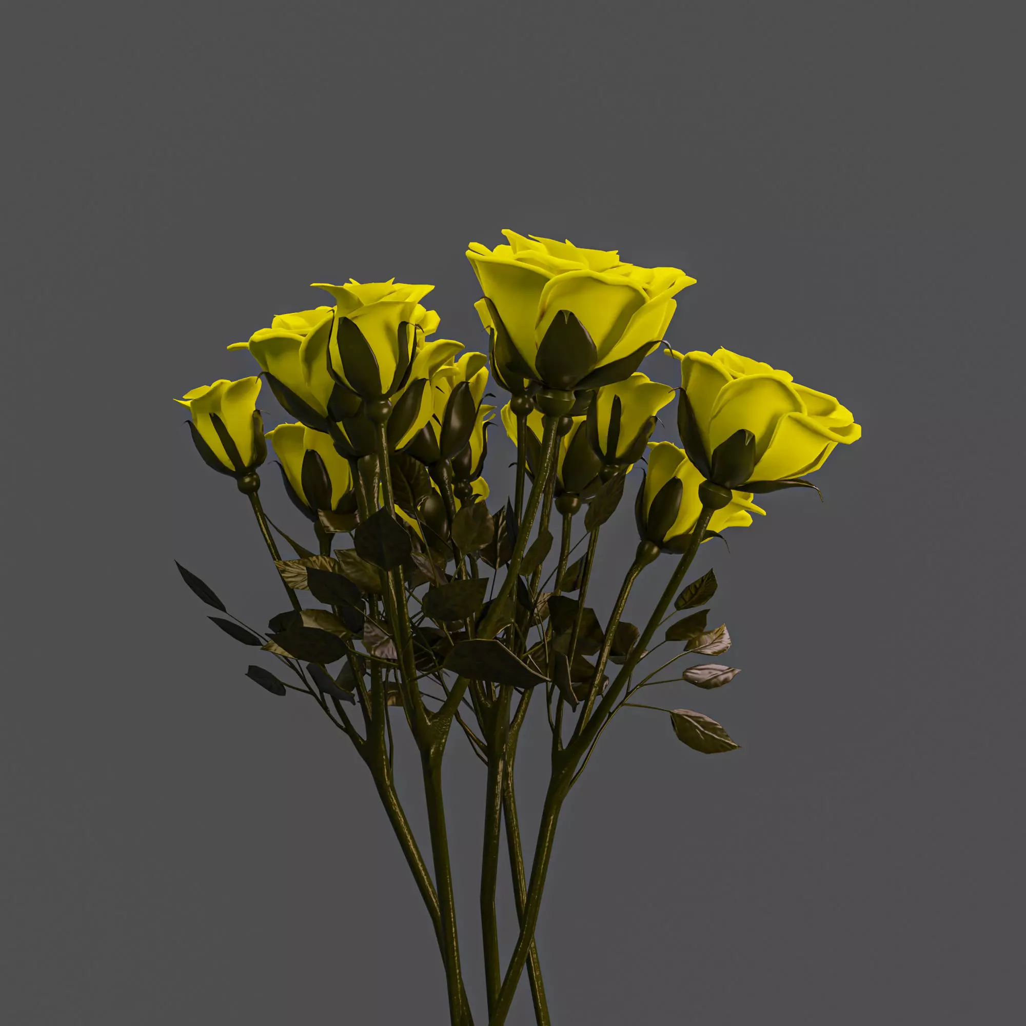 ROSE BRANCH AND ROSE BOUQUET IN 4 COLOR Low-poly 3D model_3