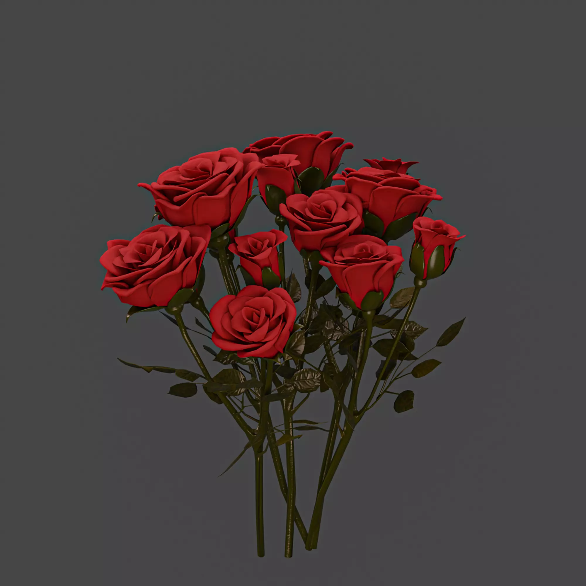 ROSE BRANCH AND ROSE BOUQUET IN 4 COLOR Low-poly 3D model_1