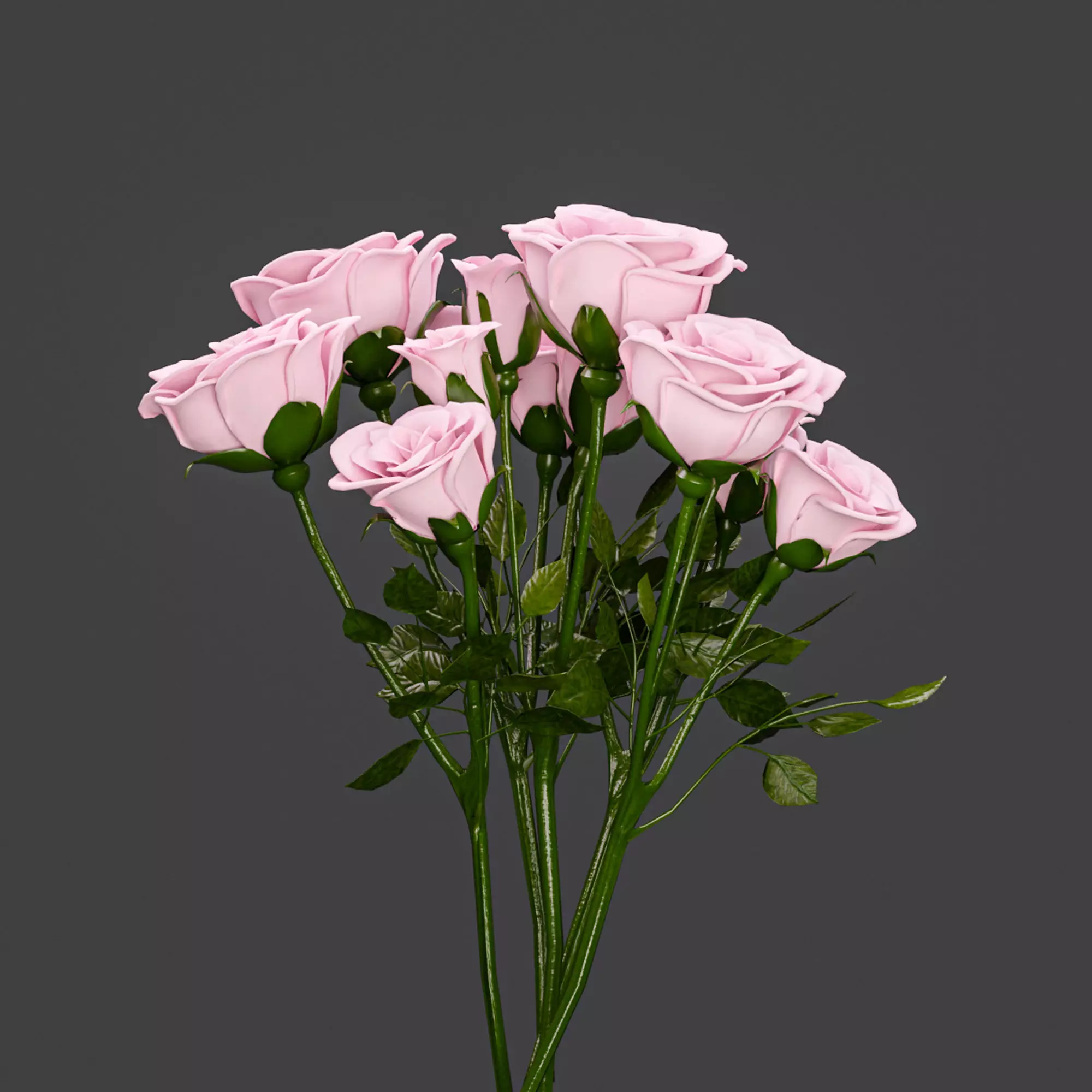 ROSE BRANCH AND ROSE BOUQUET IN 4 COLOR Low-poly 3D model_0