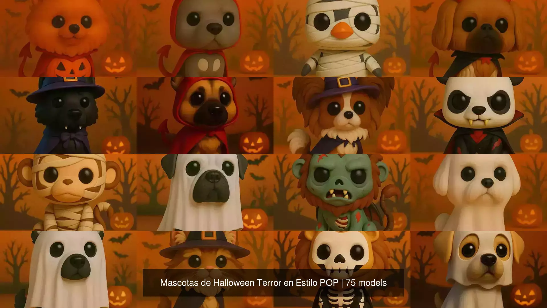 Mascotas de Halloween Terror en Estilo POP 3D Model Collection_2