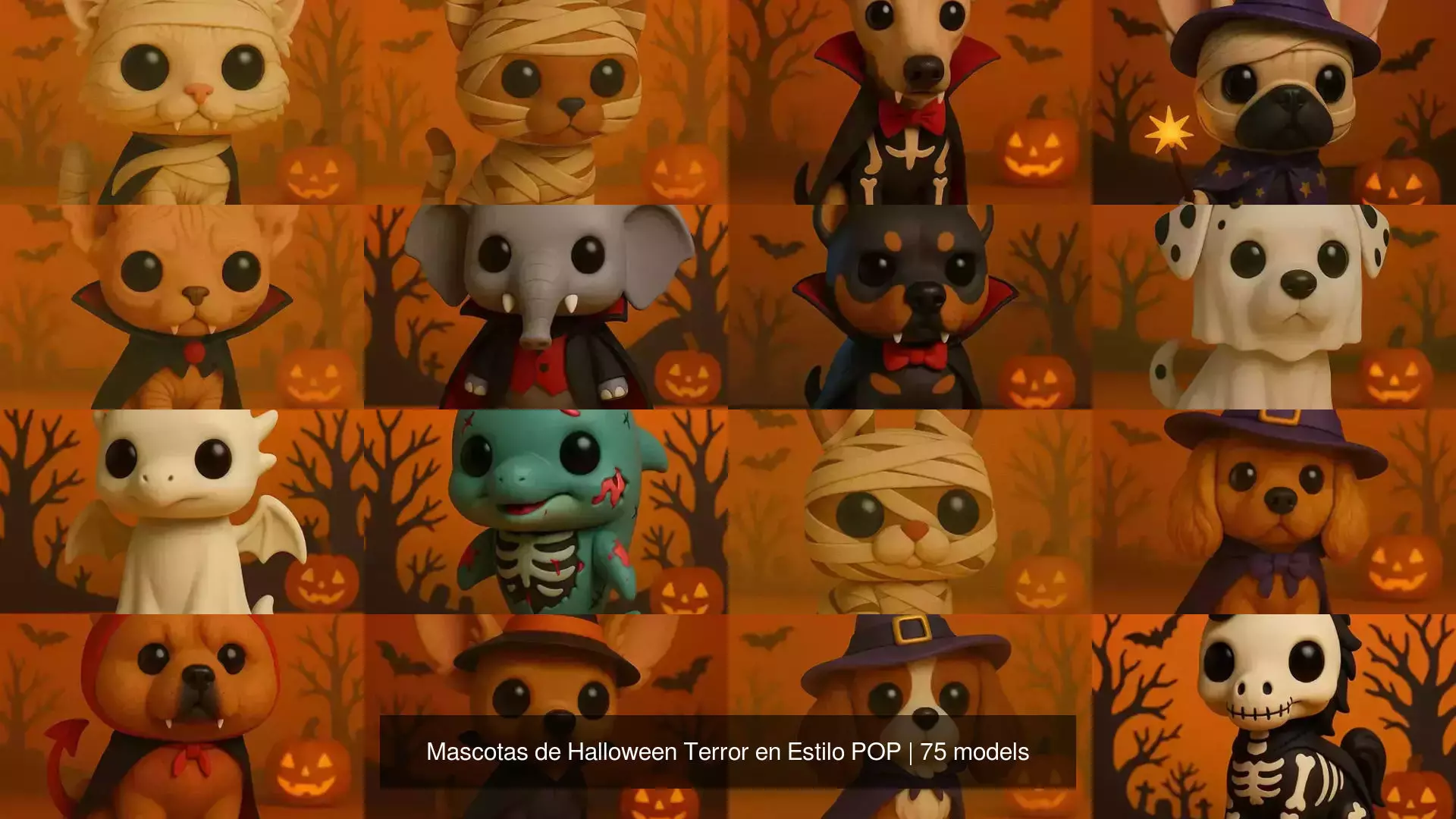 Mascotas de Halloween Terror en Estilo POP 3D Model Collection_6