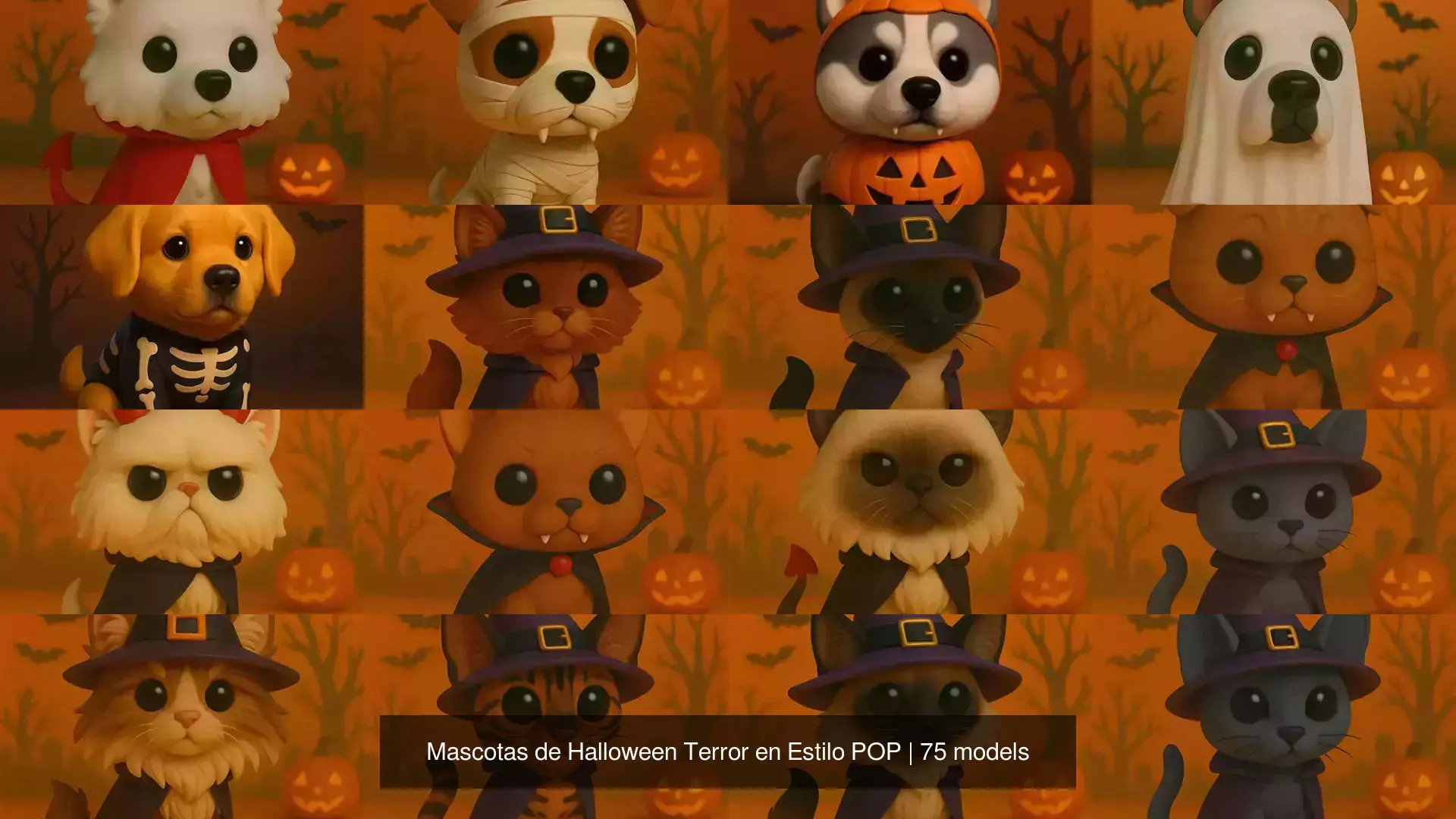 Mascotas de Halloween Terror en Estilo POP 3D Model Collection_4