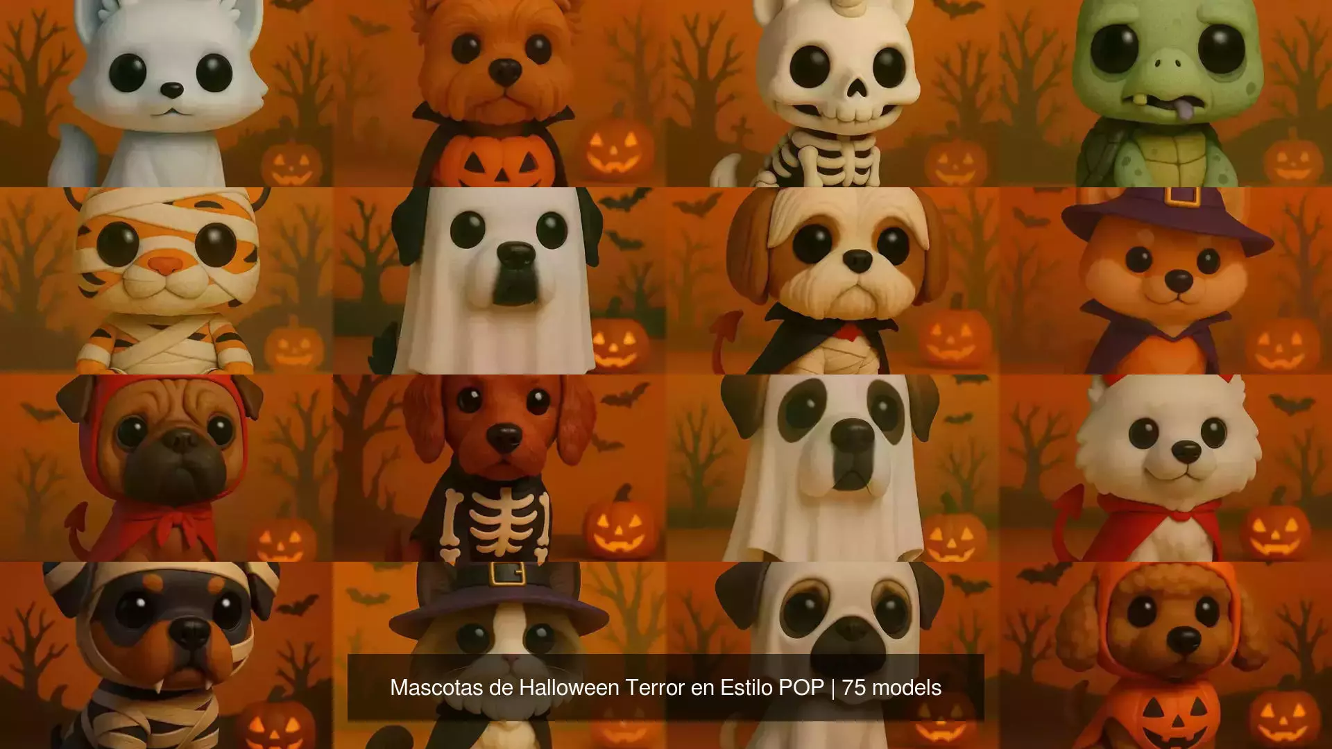 Mascotas de Halloween Terror en Estilo POP 3D Model Collection_0