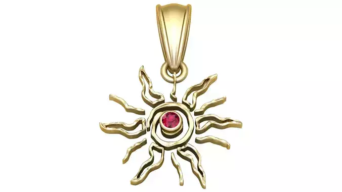 Golden Sunburst Pendant with Ruby Center