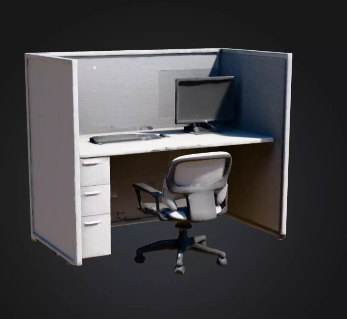 Office Workspace Cubicle  Low-poly 3D model_0
