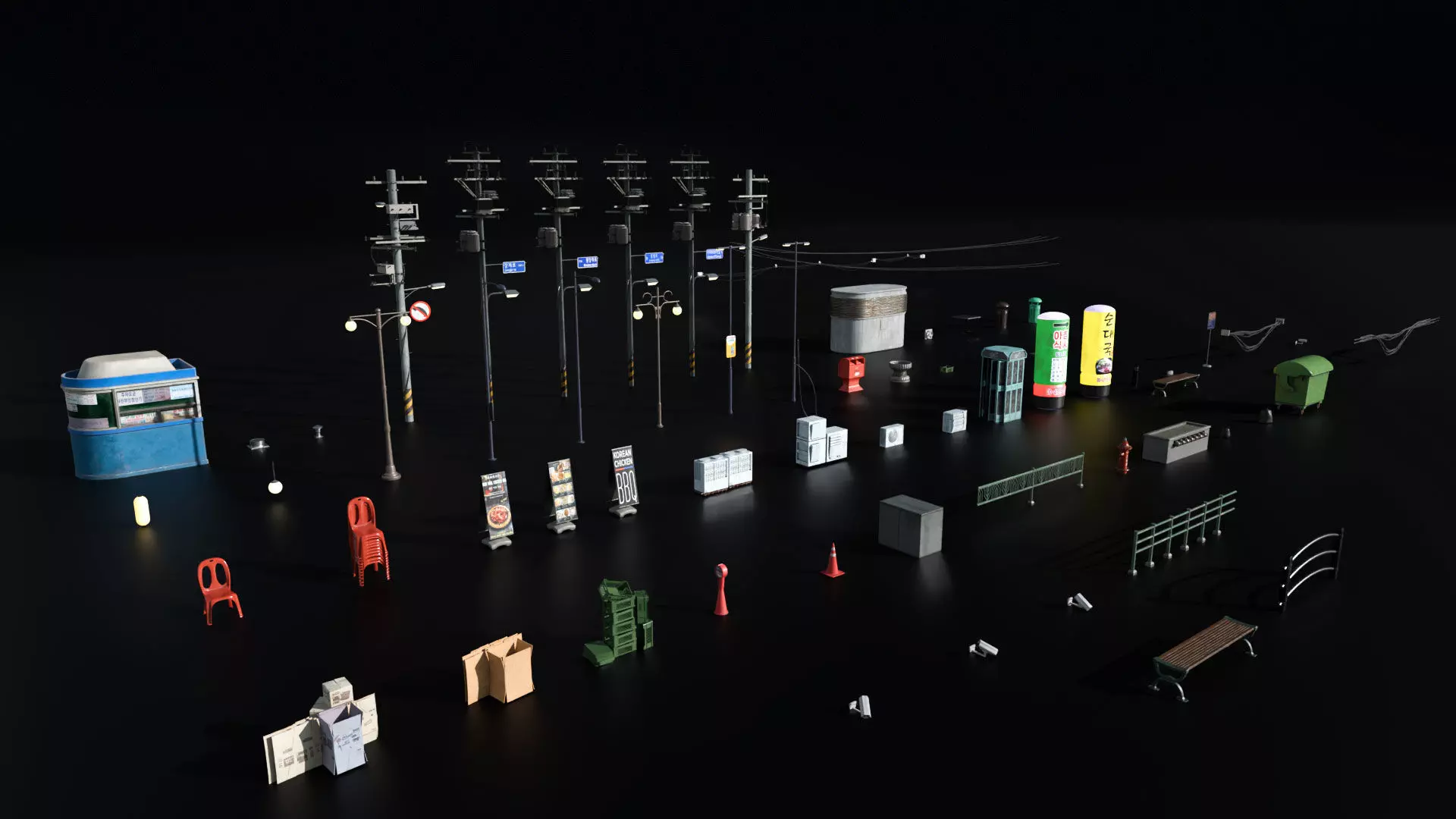 Seoul 3D pack Korean buildings props environment streets Low-poly 3D model_4