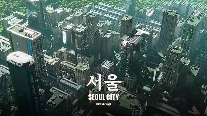 Seoul 3D pack Korean buildings props environment streets Low-poly 3D model