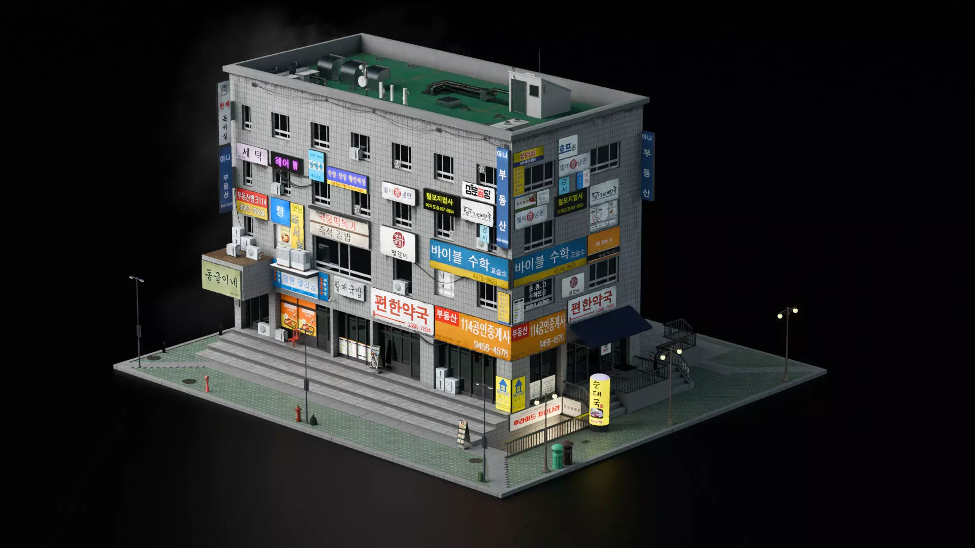 Seoul 3D pack Korean buildings props environment streets Low-poly 3D model_16