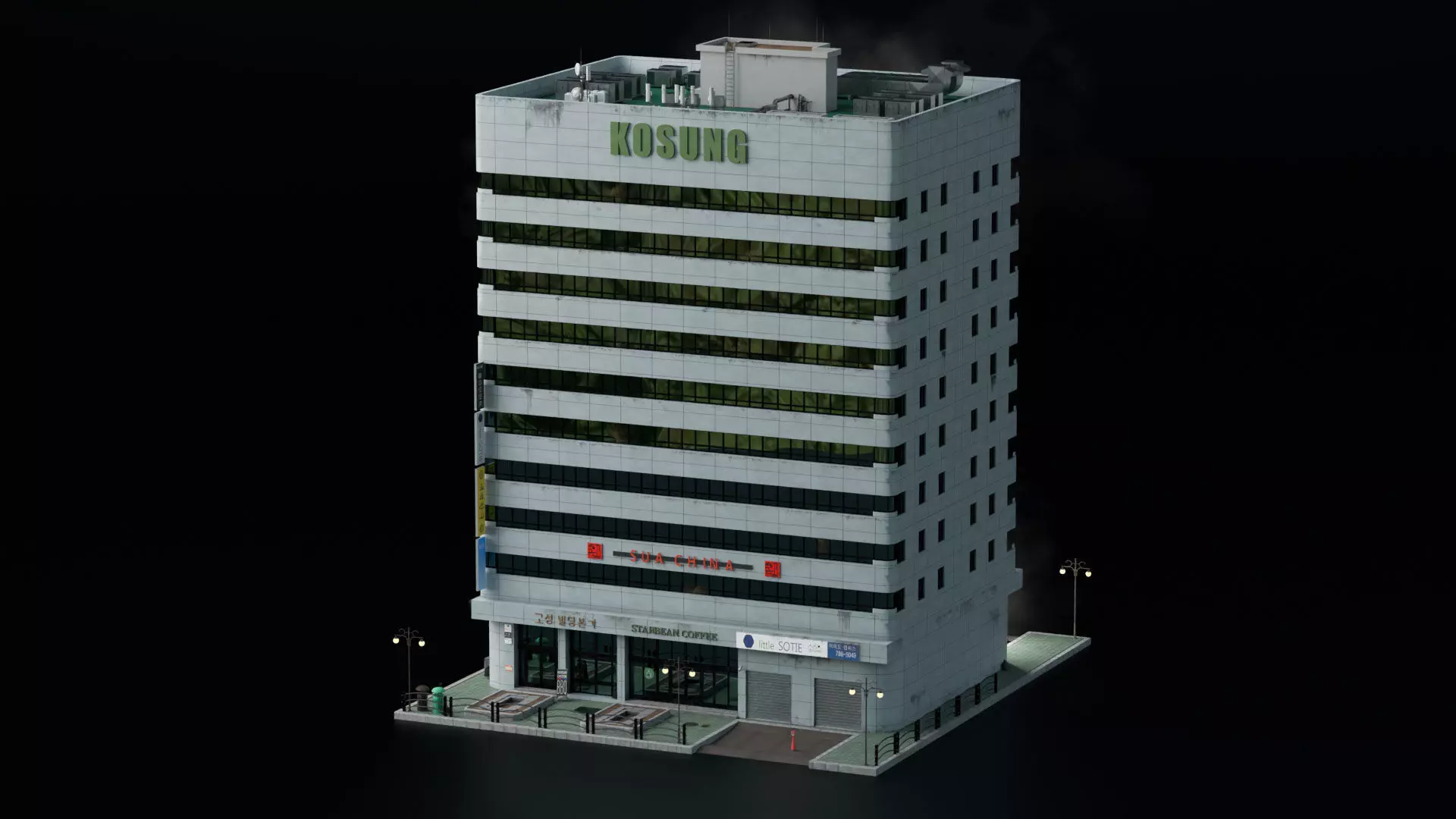 Seoul 3D pack Korean buildings props environment streets Low-poly 3D model_18