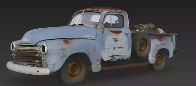 Vintage Old scratched rugged broken Blue Pickup Truck 3D Model
