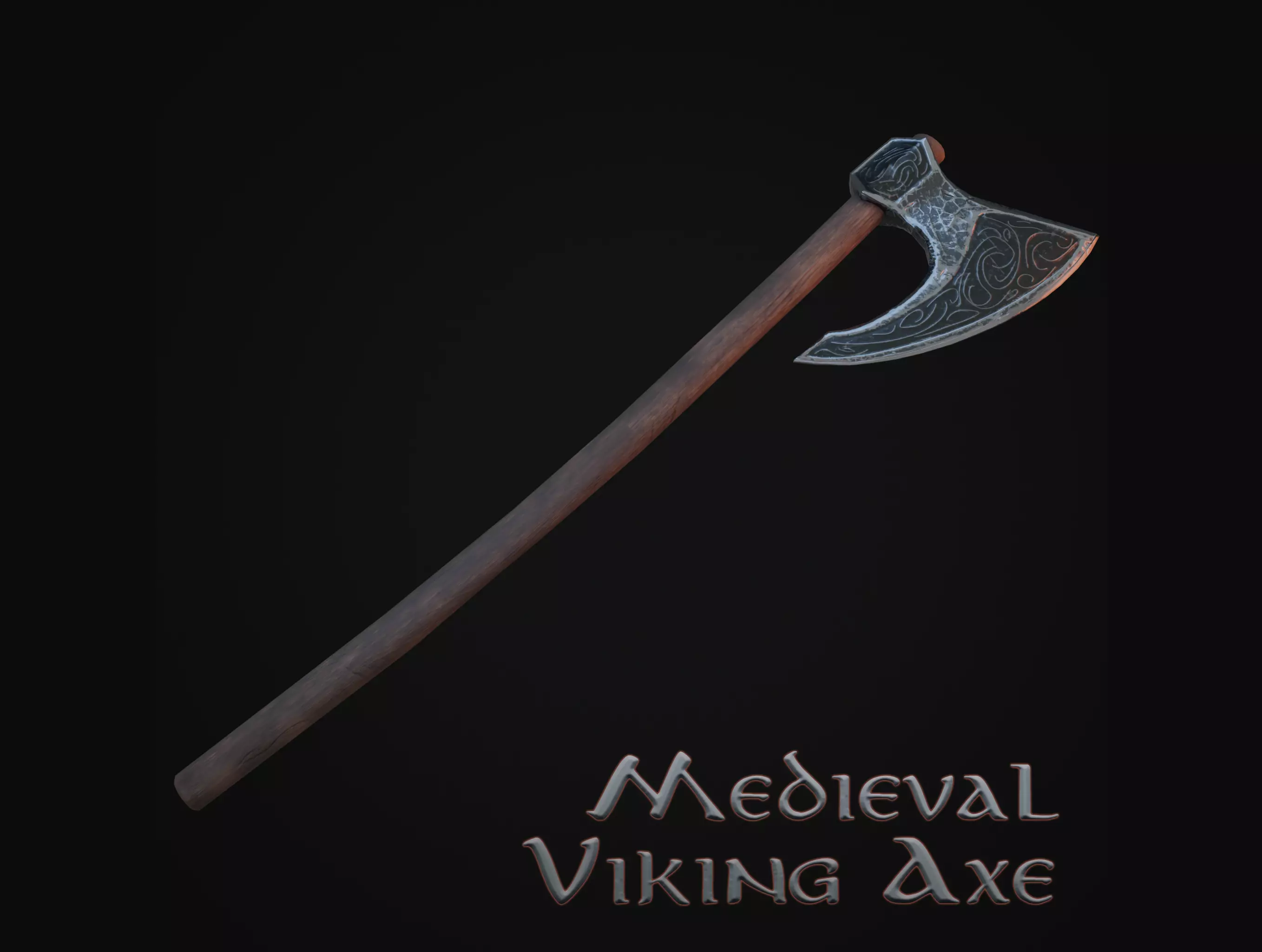Medieval Viking Axe Low-poly 3D model_0