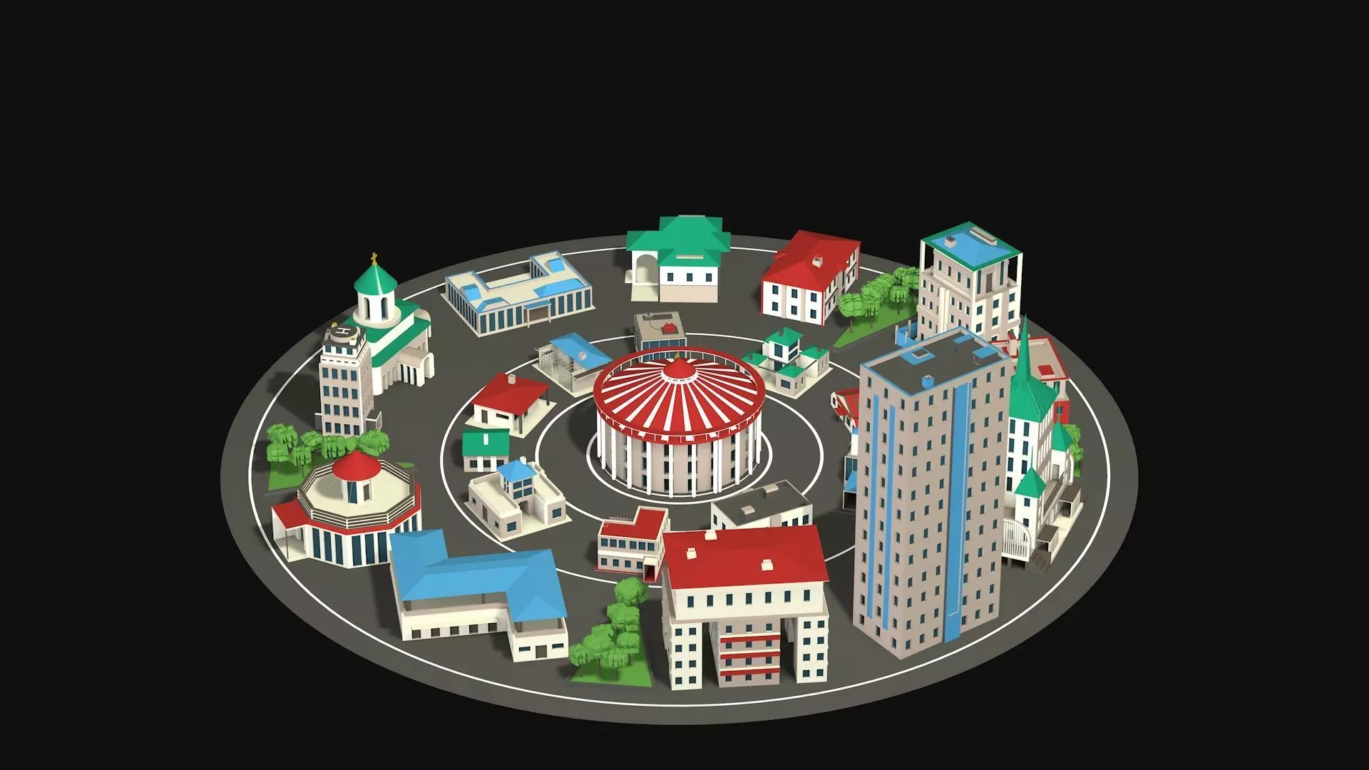 City center street low poly Low-poly 3D model_2