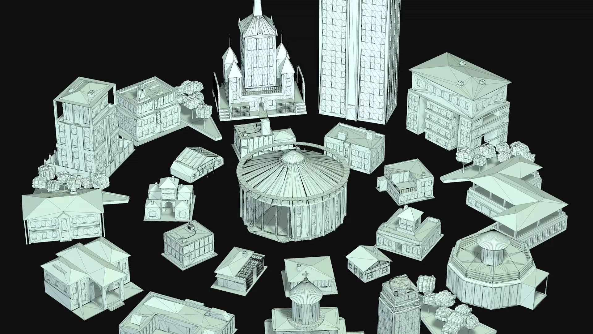 City center street low poly Low-poly 3D model_9