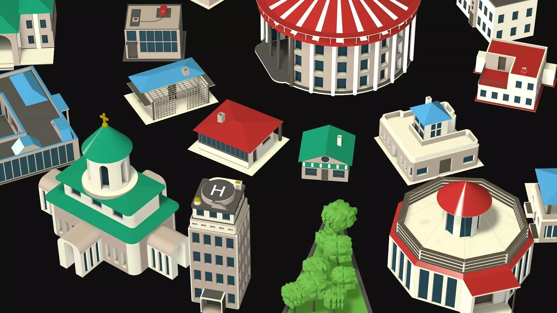 City center street low poly Low-poly 3D model_6