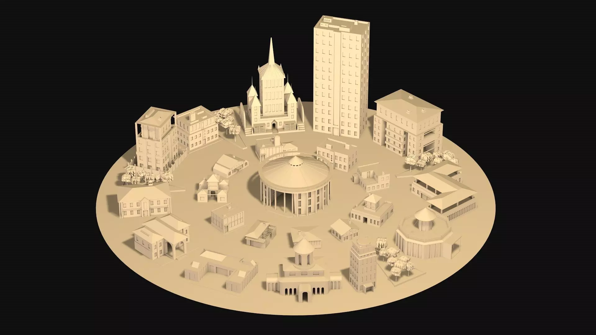 City center street low poly Low-poly 3D model_8