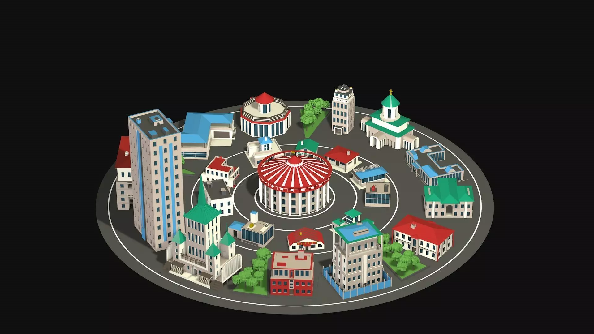 City center street low poly Low-poly 3D model_1