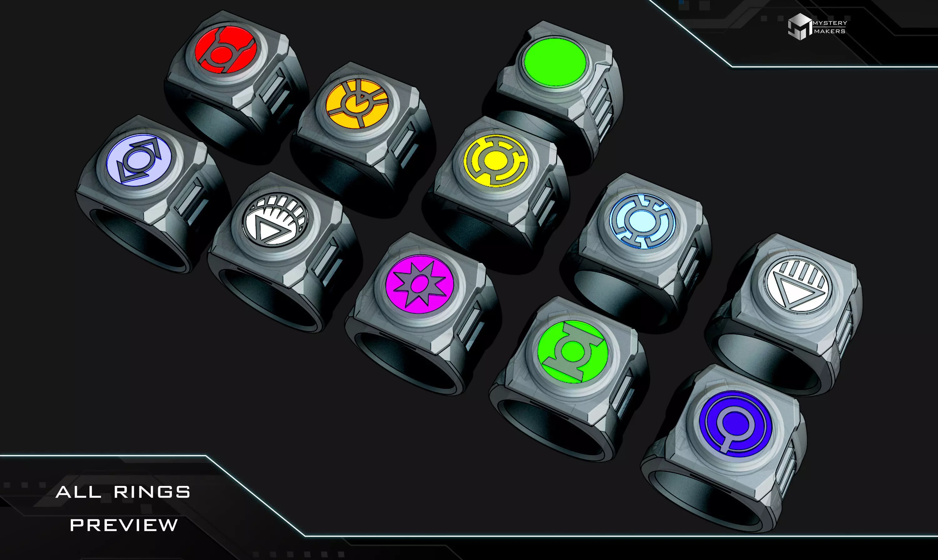 Green Lantern ring with levitating stand 3D print model_3