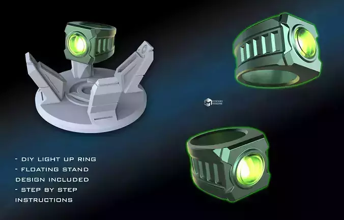 Green Lantern ring with levitating stand