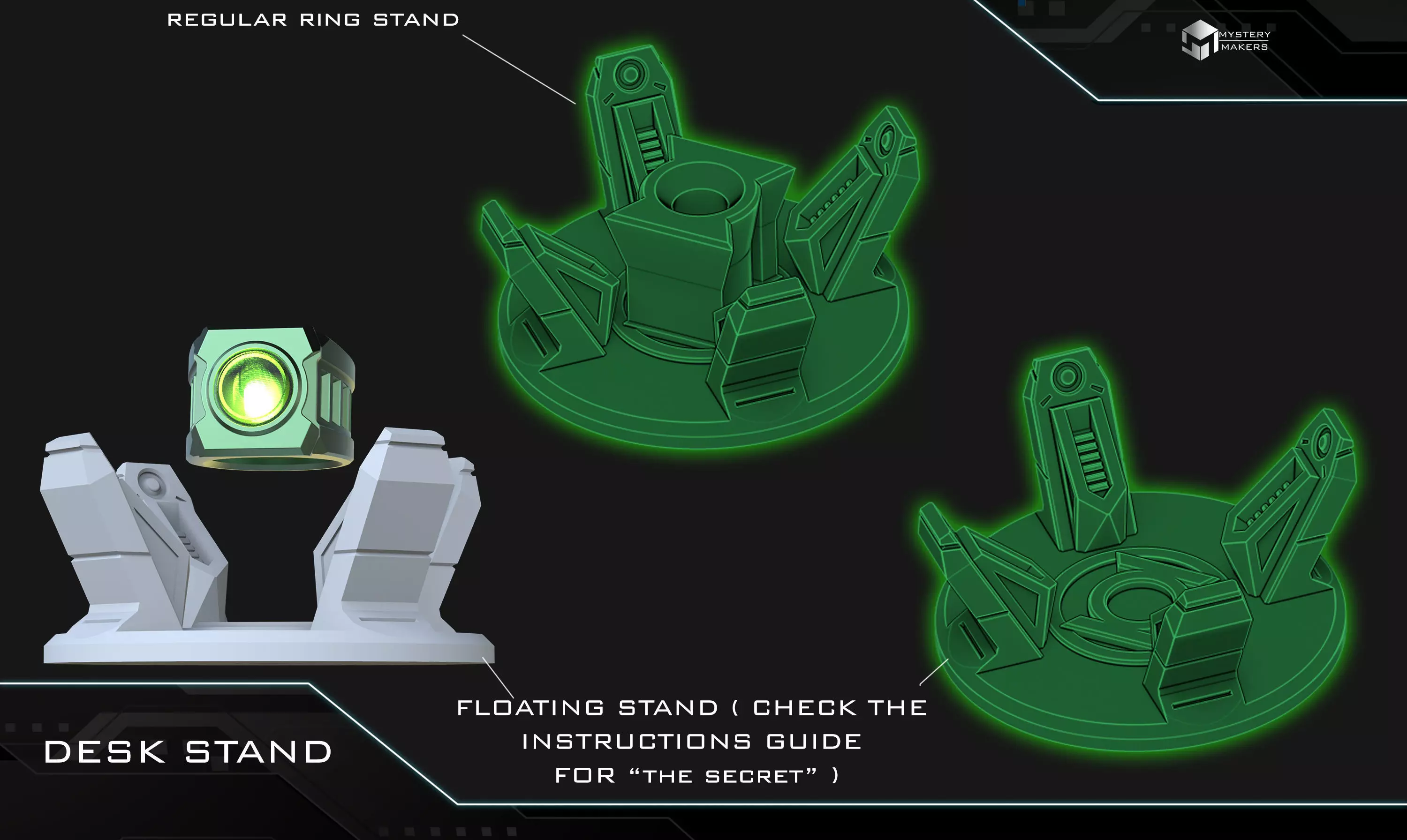 Green Lantern ring with levitating stand 3D print model_1