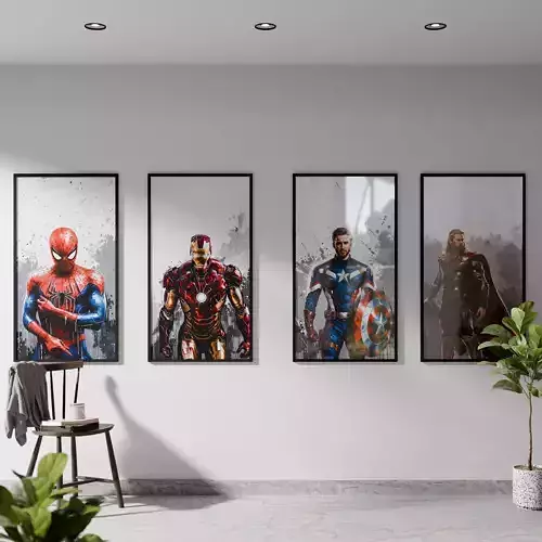 Wall Art Frame Pack Spiderman Iron Man Captain America Thor